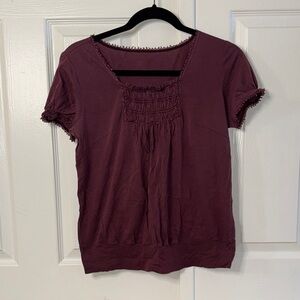 NEW UO Vintage Burgundy Purple Short Puff Sleeve Top